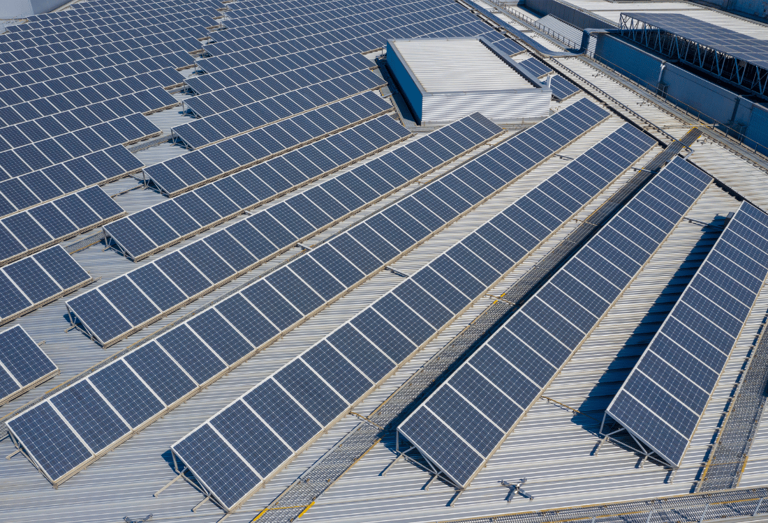 Commercial Building saving on energy with installed rooftop solar PV panels.